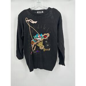 Ory Womens Statement Sweater Size M Embellished Jeweled‎ Maximalist Kitsch Artsy